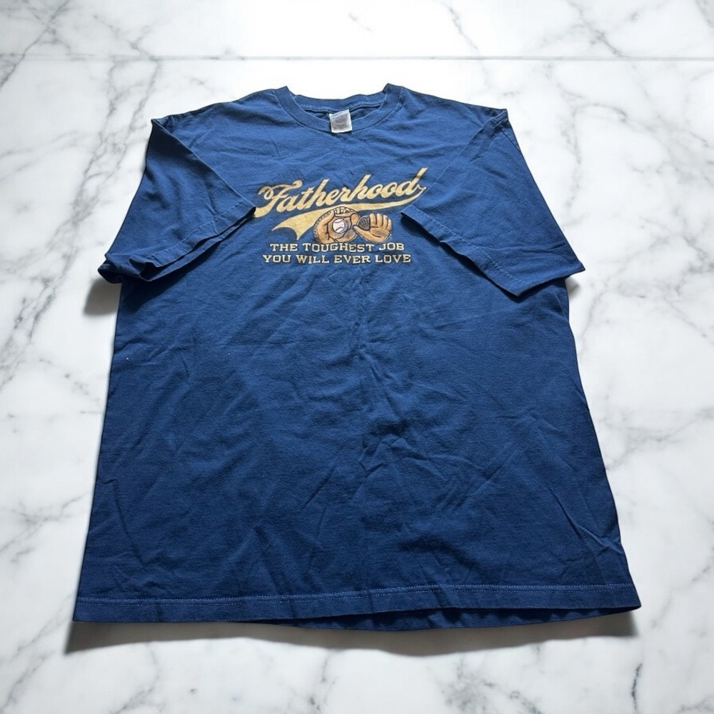 Vtg Fatherhood Graphic Tshirt Mens 2XL Blue Short Sleeve